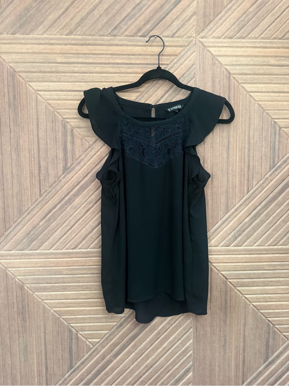 Express Black Lace Ruffle Sleeve Top